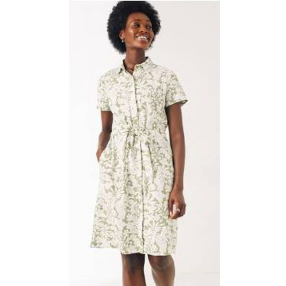 Fat Face Caro Tropical Shirt Dress in Green and White - Size 20L - Picture 1 of 3